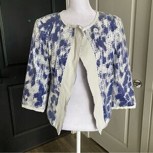 Rebecca Minkoff White and Blue Sequins Cropped Jacket with Leather Trim Size M